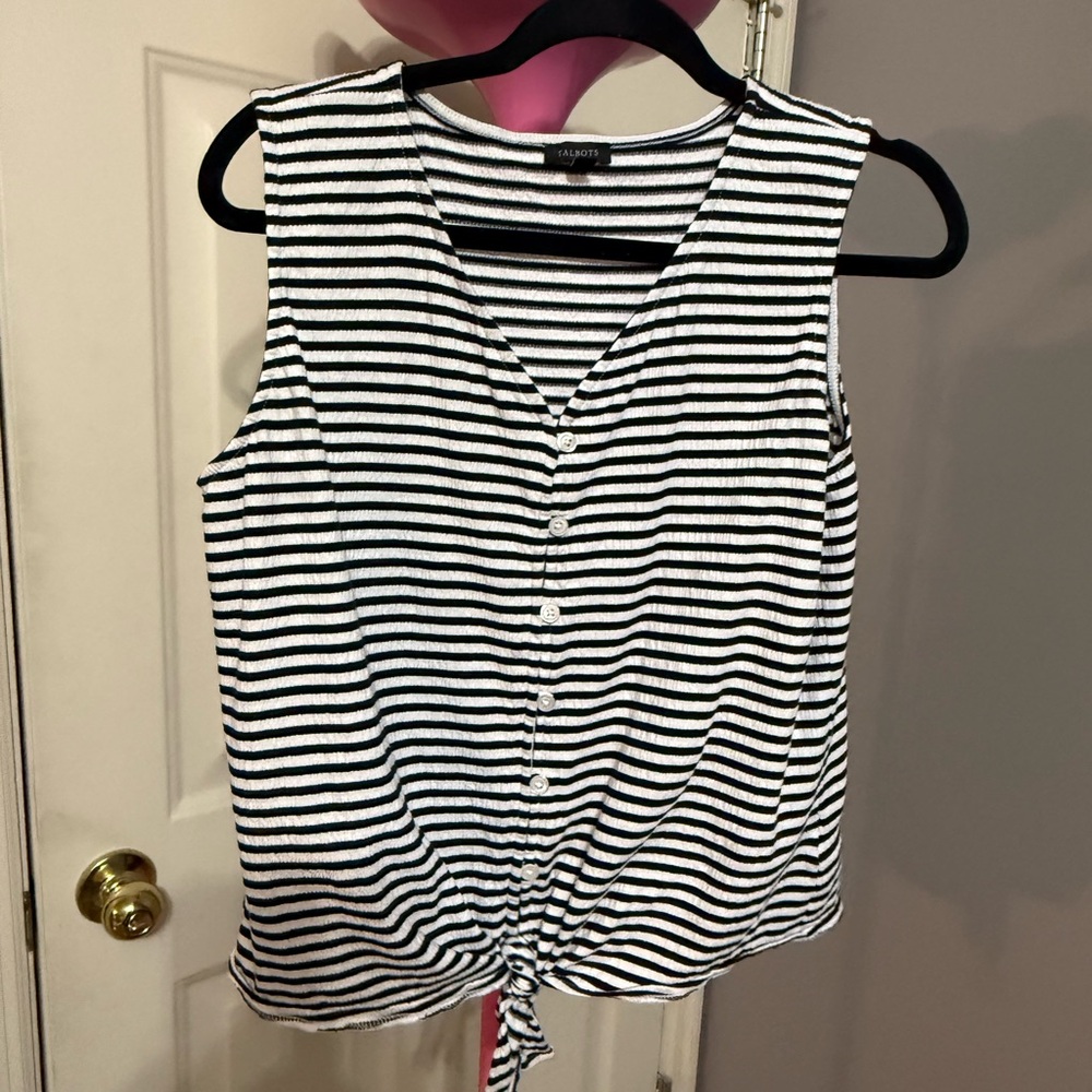 Black and White Striped Button-Down Blouse